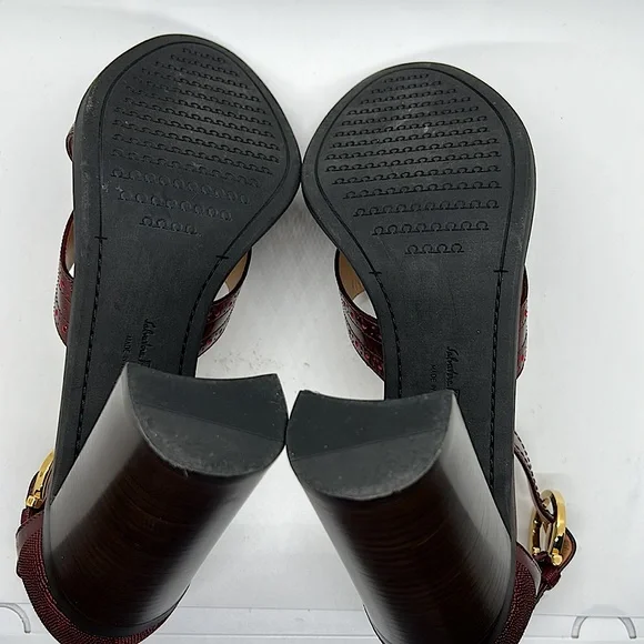 Salvatore Ferragamo Cherry Leather Nuala Block Heel Sandals Shoes **Sz 10**π₯π₯ - Picture 10 of 11
